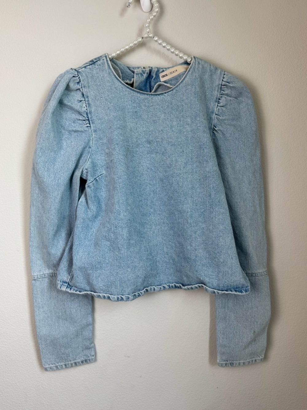ASOS Light Wash Denim Puff-Sleeve Top